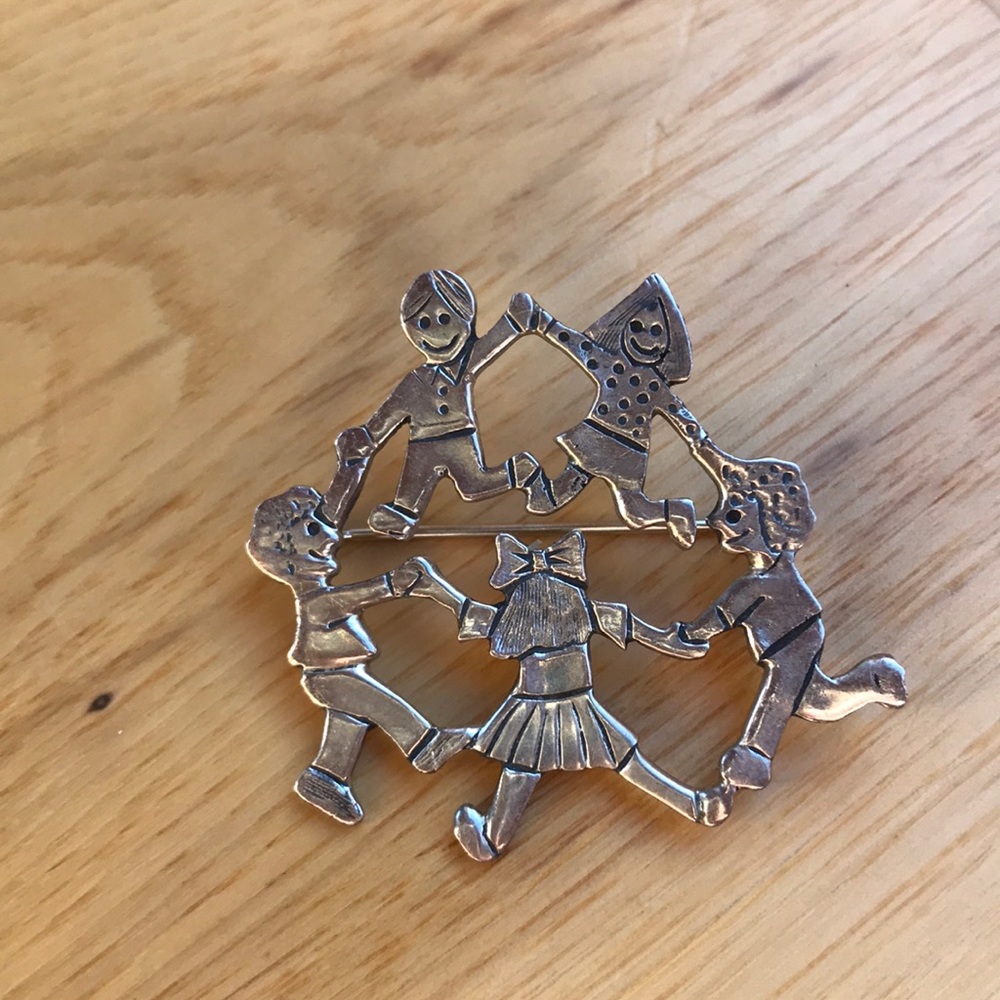 Sterling silver pin of children holding hands🌺artisan made